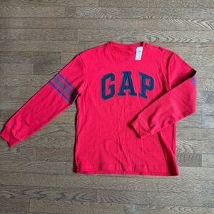 GAP Kids Red Long Sleeve Tee with Navy Accents